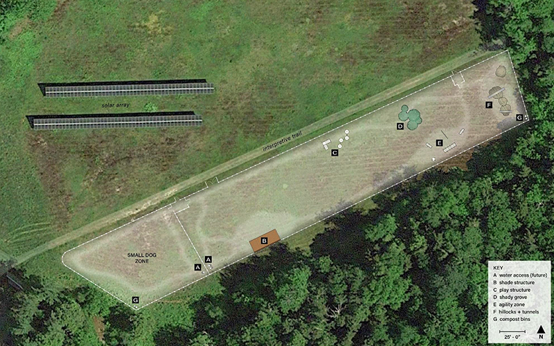 Ariel view of the proposed Mad River Valley Dog Park in Warren, Vermont.