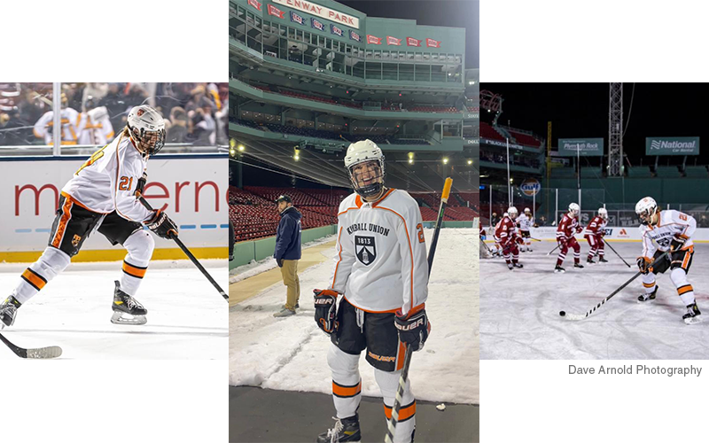 Eva Joslin, Warren, VT, playing at the 2023 Frozen Fenway hockey match. Photo courtesy Dave Arnold Photography