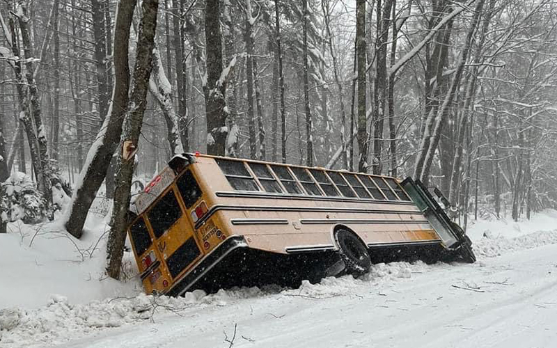 Courtesy photo of school bus off road left on our Facebook page.