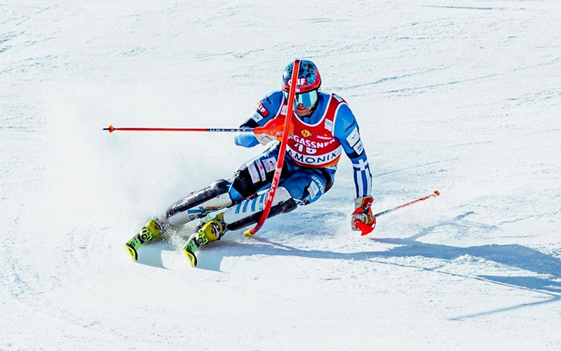 Ski racer and GMVS graduate AJ Ginnis racing slalom at the World Championship. Photo courtesy GMVS.