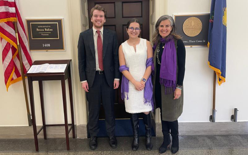 Soledad Nadel (center) with her mother Nicole Feliciano & Vermont Represntative Becca Balint staffer Peter Trombley.