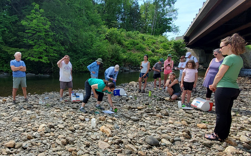 Friends of the Mad River staff train volunteers at Lareau Park for the upcoming Mad River Watch season. Photo courtesy of FMR.