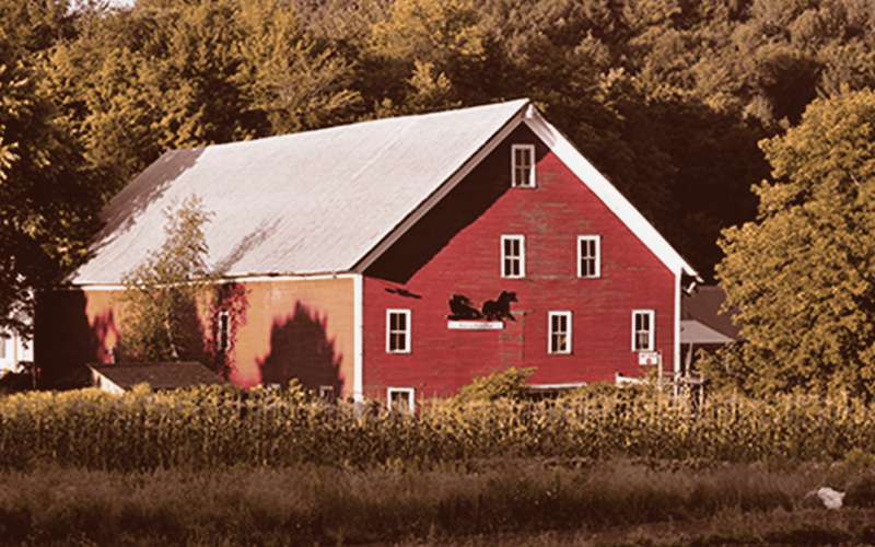 The Big Red Barn at Lareau Farm/American Flatbread in Waitsfield, Vermont.