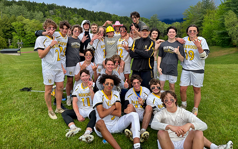 With the end of the season looming, Harwood is playing its best lacrosse, according to coach Russell Beilke. Harwood defeated Spaulding 19-7 on May 24 at home. Bryan Betchel led the team with five goals. Josh McHugh had a hattrick along with Emmett Lasai, Evan Andrews had another stellar game with 11 saves. Tim Russo, once again, was able to control the face-offs. An unbelievable team victory with everyone on the team contributing, stated Beilke. On May 25, Harwood defeated Bellows Free Academy-Fairfax 14-2, and scored a win against Green Mountain Valley School, 13-3, on May 27. Photo: Russell Beilke.