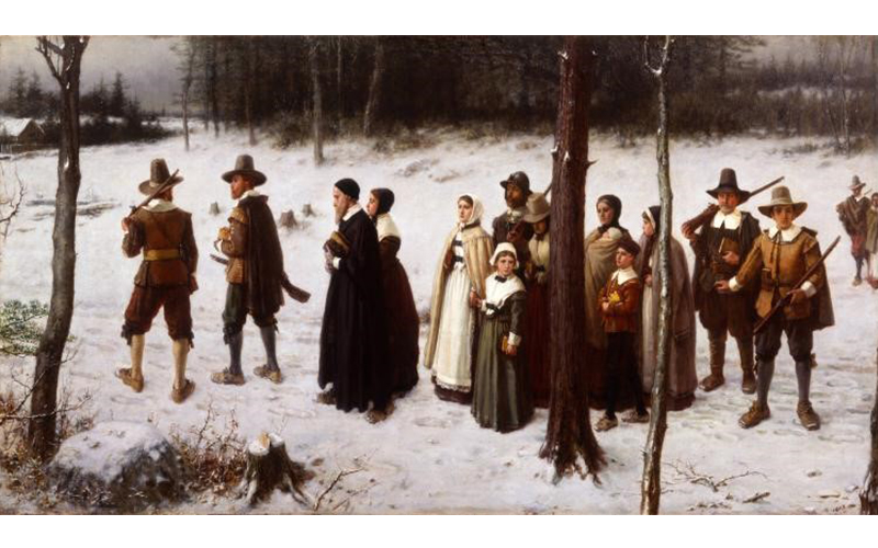 The image is copied from the painting “Pilgrims Going to Church” by George Henry Boughton, thanks to the New-York Historical Society. The senior class of 1923 gave a print of this painting to Waitsfield High School as their parting gift.