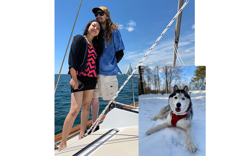 Tiffany Palmer with fiancé Mykl Campbell and Minka (inset)