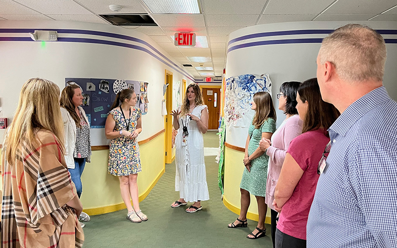 Members of Vermont Governor Phil Scott’s cabinet tour Neck of the Woods in Waitsfield during a Washington County tour to discuss funding opportunities through ARPA.