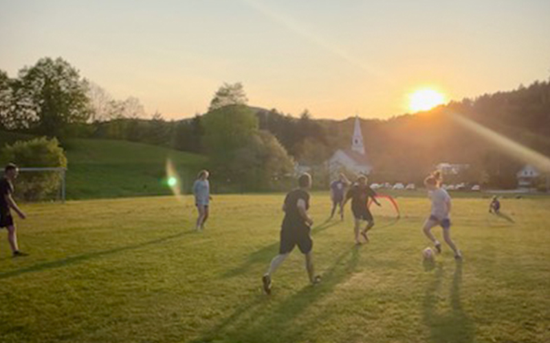 Experienced soccer players still find time to enjoy the beautiful game. Photo Lisa Mason