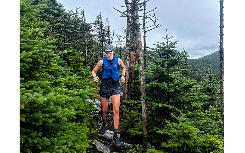 Heidi Haraldsen, Waterbury, VT running a mountaintop trail.