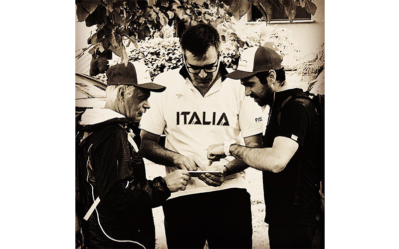 Left to right: John Kerrigan, Christian (race director for Skyrunning World Youth Champs) and Ryan Kerrigan in Fonte Cerreto, Italy. Photo: Ian Corliss, official photographer of International Skyrunning Association.