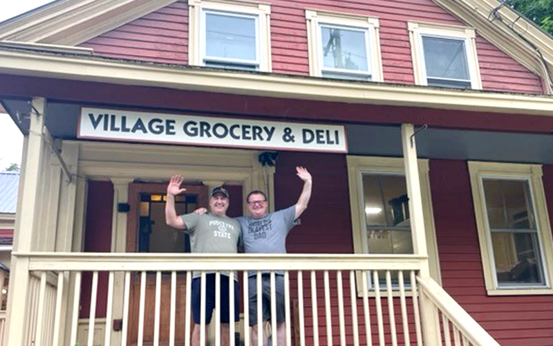 Troy Kingsbury, left, is selling the Village Grocery in Waitsfield to Talmage Jestice of Waitsfield. 