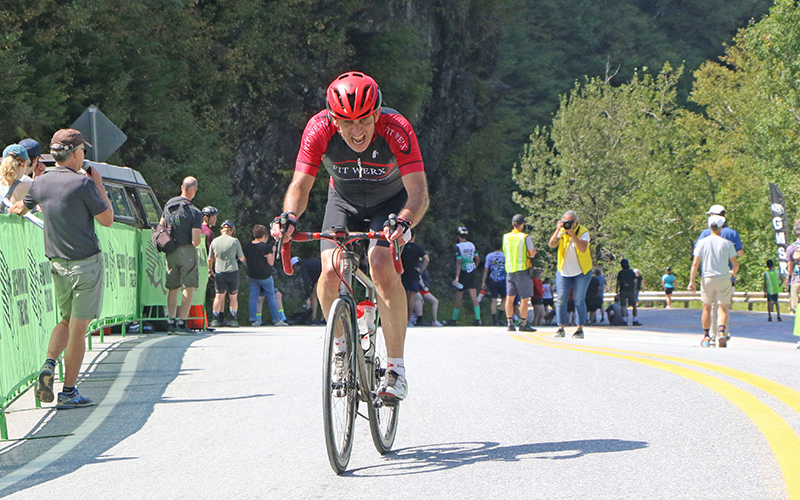 Mark Hammond reaches the top of the Appalachian Gap. Photo GMSR