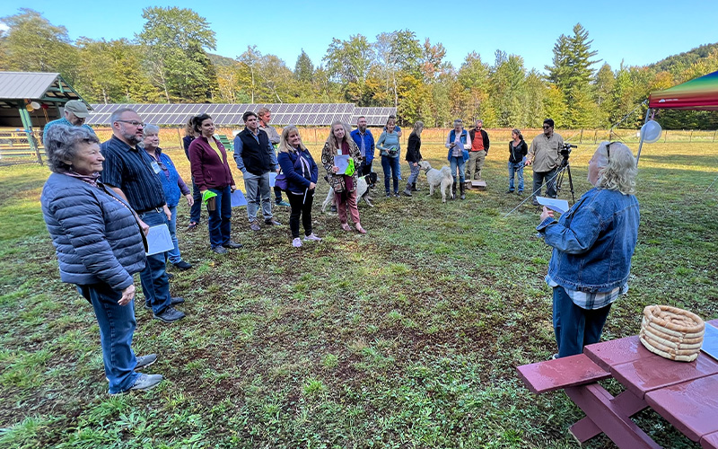 Eve Silverman addresses the official opening of the Mad River Valley Dog Park. Photo: VTAC