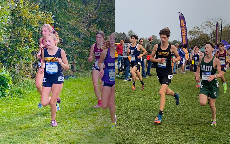 Harwood's Celia Wing and Christopher Cummiskey were top finishers for the Highlanders at the Festival of Champions Meet in Belfast, ME. Photos: Robert Cummiskey