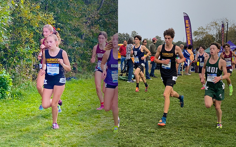 Harwood's Celia Wing and Christopher Cummiskey were top finishers for the Highlanders at the Festival of Champions Meet in Belfast, ME. Photos: Robert Cummiskey