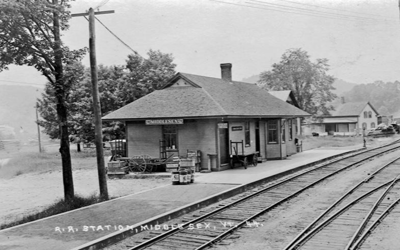 Historic photo of the Middlesex, VT train station.