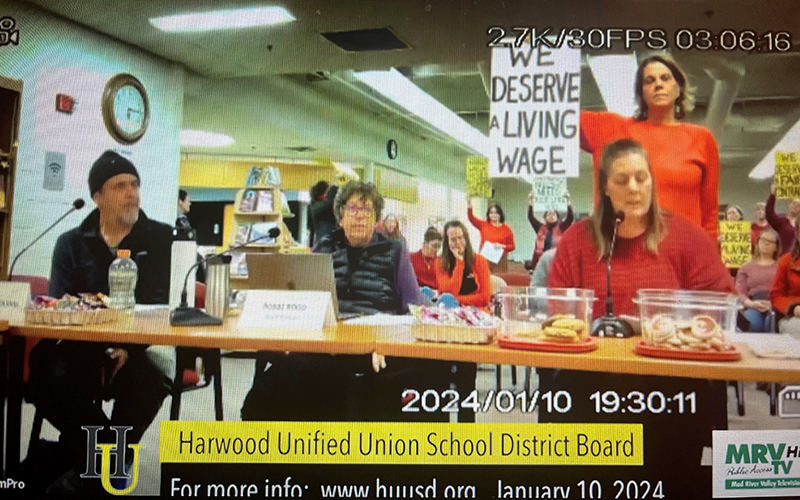 MRVTV screen capture of the HUUSD board meeting concerning support staff