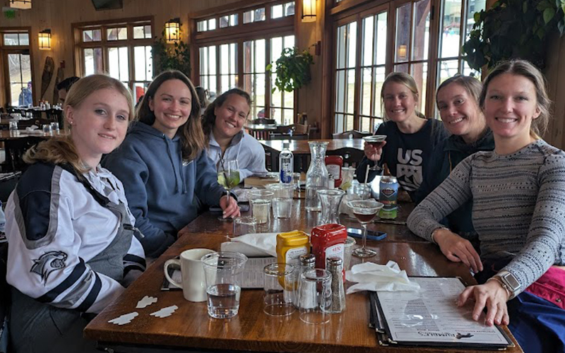 A group of U-Mass alumnae enjoying Sugarbush Resort’s third annual Spring Fling on Saturday, April 13.