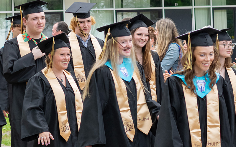 Harwood graduates marching out to graduation. Photo: Jeff Knight