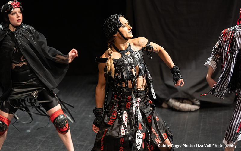 Millie Heckler (center) brings dynamic new work to Phantom Theater backed by Alex Cobb and an eclectic troupe of dancers. Photo: Liza Voll Photography.