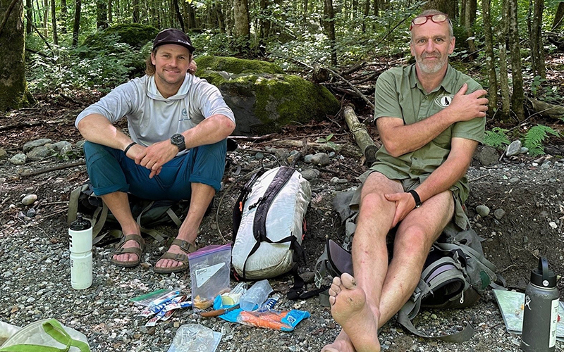 Misha Golfman and son Miron rest after all night search