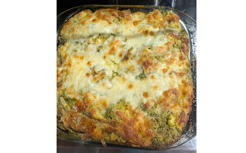 Savory artichoke bread pudding