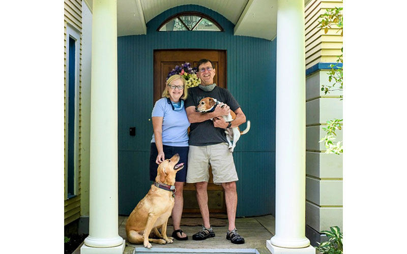 Susan and Peter Colgan with Marley and Buster.