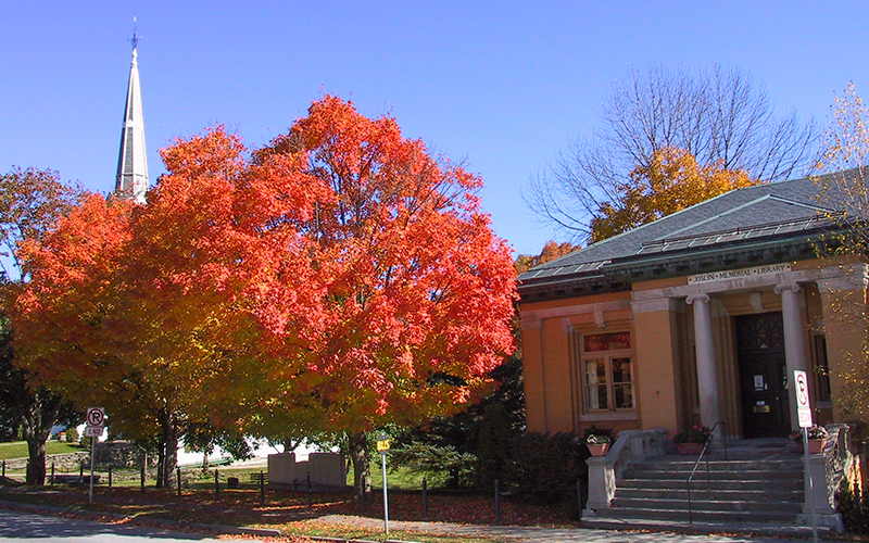 Joslin Memorial Library during fall foliage. Photo: Jeff Knight