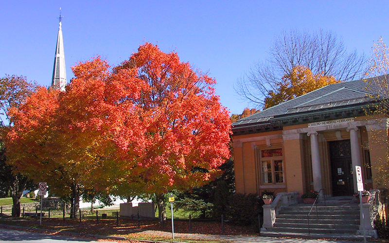 Joslin Memorial Library during fall foliage. Photo: Jeff Knight