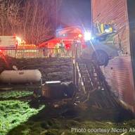 One person injured, two buildings damaged as car takes flight in Waitsfield