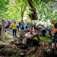 Enthusiastic crowd on hand for time capsule dig